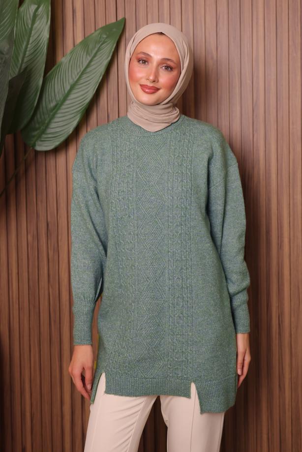 Vêtements hijab VERT TUNIQUE EN MAILLE T 2307 - TRENDTESETTÜR