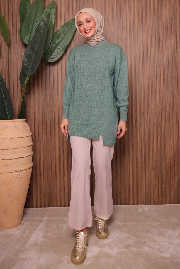 Vêtements hijab VERT TUNIQUE EN MAILLE T 2307 - TRENDTESETTÜR