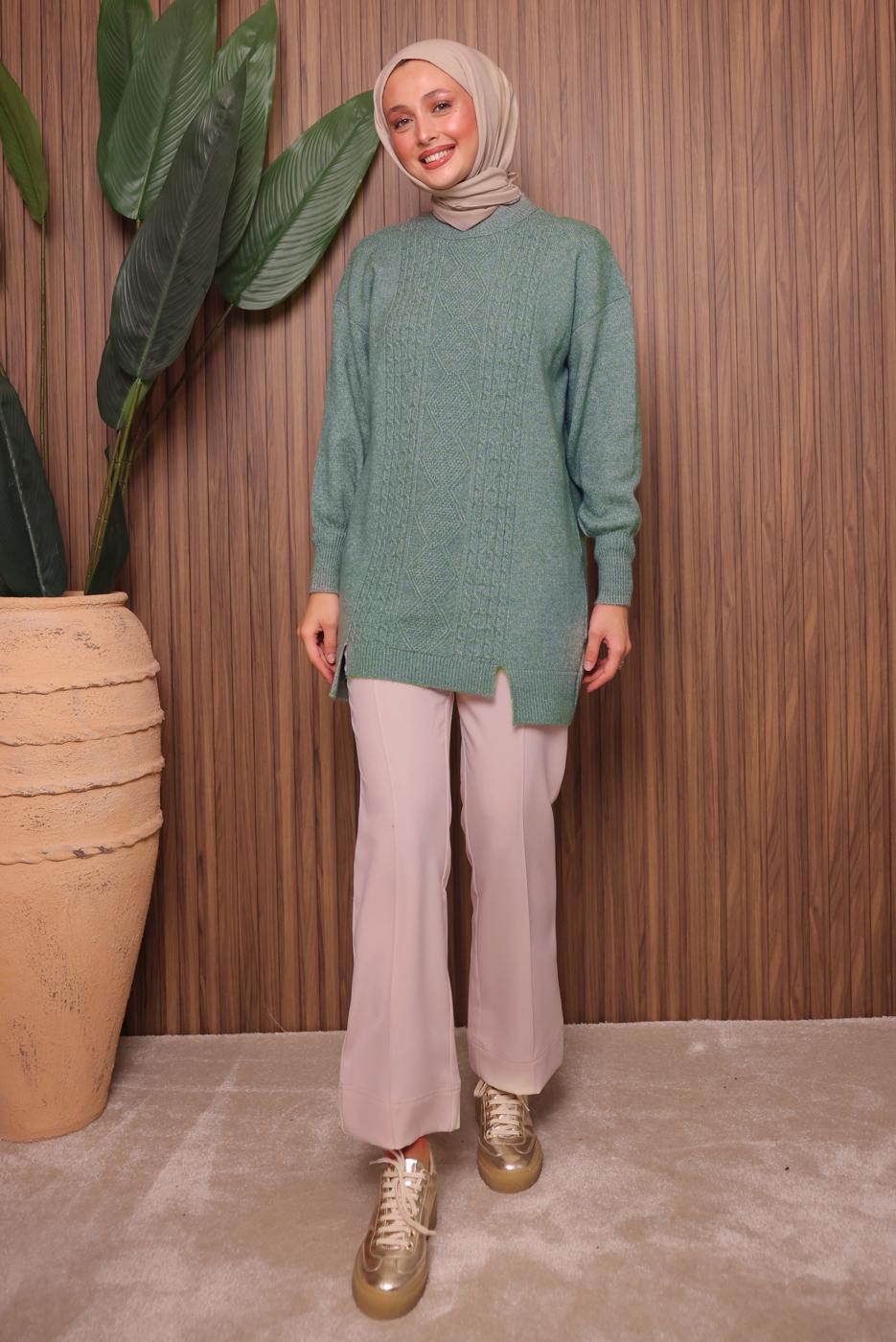 Vêtements hijab VERT TUNIQUE EN MAILLE T 2307