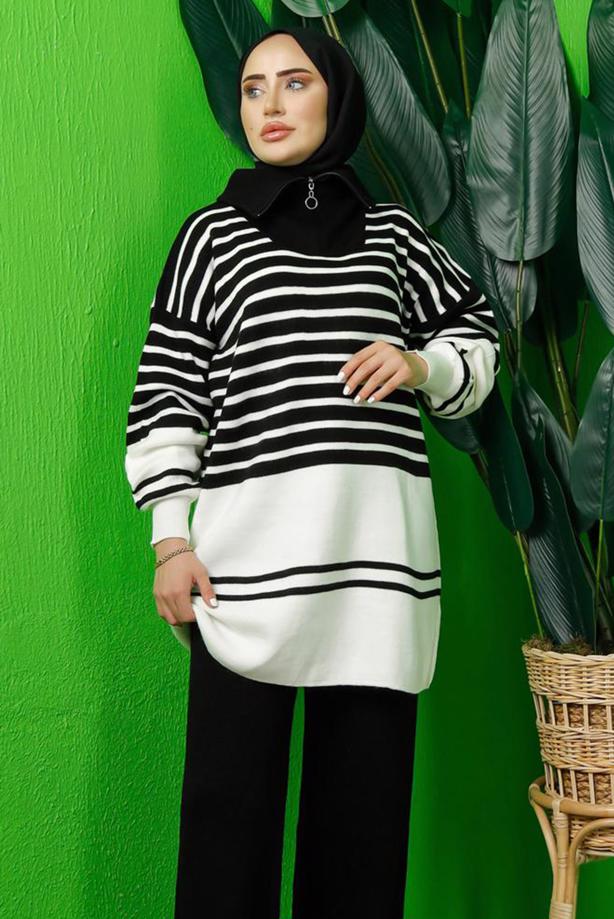 Tesettür giyim SİYAH TRİKO TUNİK T 3208-1 - TRENDTESETTÜR