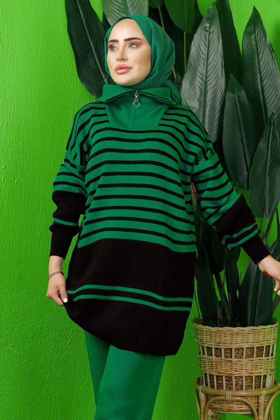 Tesettür giyim YEŞİL TRİKO TUNİK T 3208-1