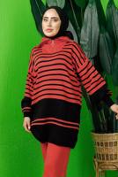 Tesettür giyim TURUNCU TRİKO TUNİK T 3208-1