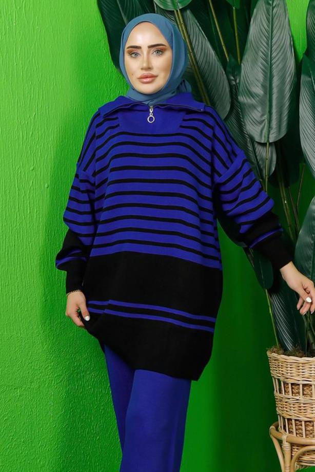 Tesettür giyim LACİVERT TRİKO TUNİK T 3208-1 - TRENDTESETTÜR