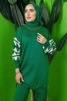 Tesettür giyim YEŞİL KOLU DESENLİ TRİKO TUNİK T 3408-1
