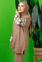 Tesettür giyim KAHVE KOLU DESENLİ TRİKO TUNİK T 3408-1