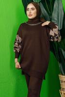 Tesettür giyim KAHVE KOLU DESENLİ TRİKO TUNİK T 3408-1