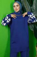 Tesettür giyim LACİVERT KOLU DESENLİ TRİKO TUNİK T 3408-1