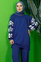 Tesettür giyim LACİVERT KOLU DESENLİ TRİKO TUNİK T 3408-1