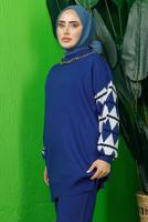 Tesettür giyim LACİVERT KOLU DESENLİ TRİKO TUNİK T 3408-1