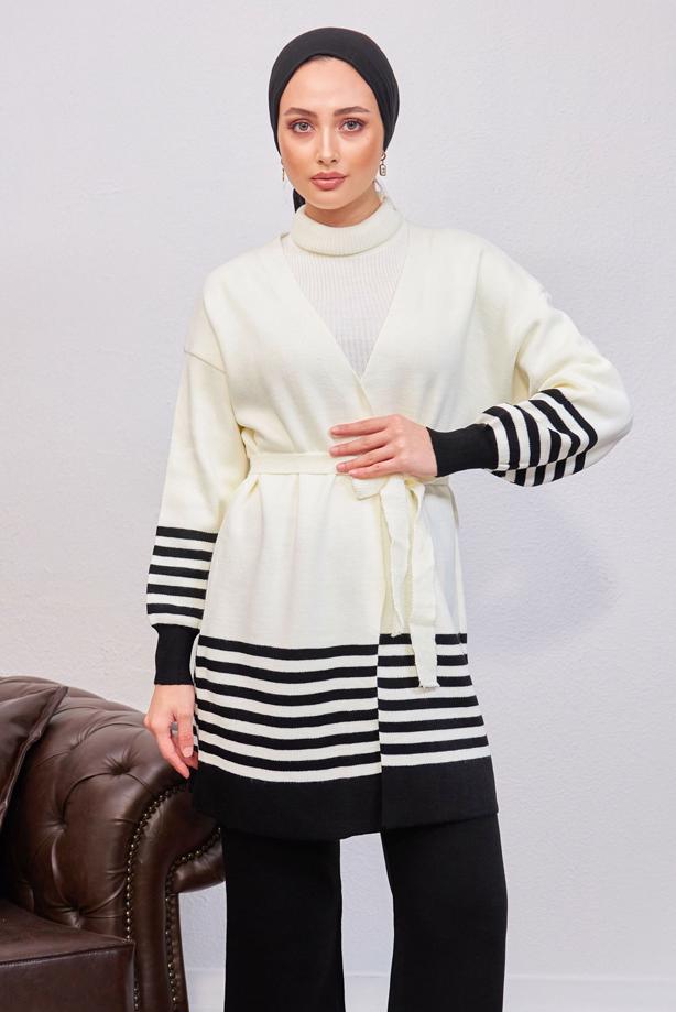 Tesettür giyim SİYAH T 3708-1 NSS TRİKO HIRKA - TRENDTESETTÜR