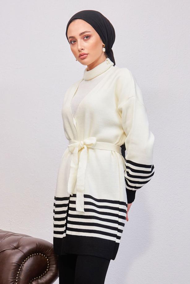 Tesettür giyim SİYAH T 3708-1 NSS TRİKO HIRKA - TRENDTESETTÜR