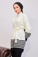 Tesettür giyim SİYAH KUŞAKLI TRİKO HIRKA T 3708-1