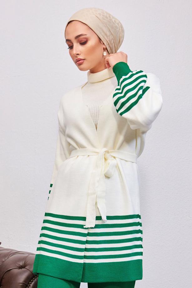 Tesettür giyim YEŞİL T 3708-1 NSS TRİKO HIRKA - TRENDTESETTÜR