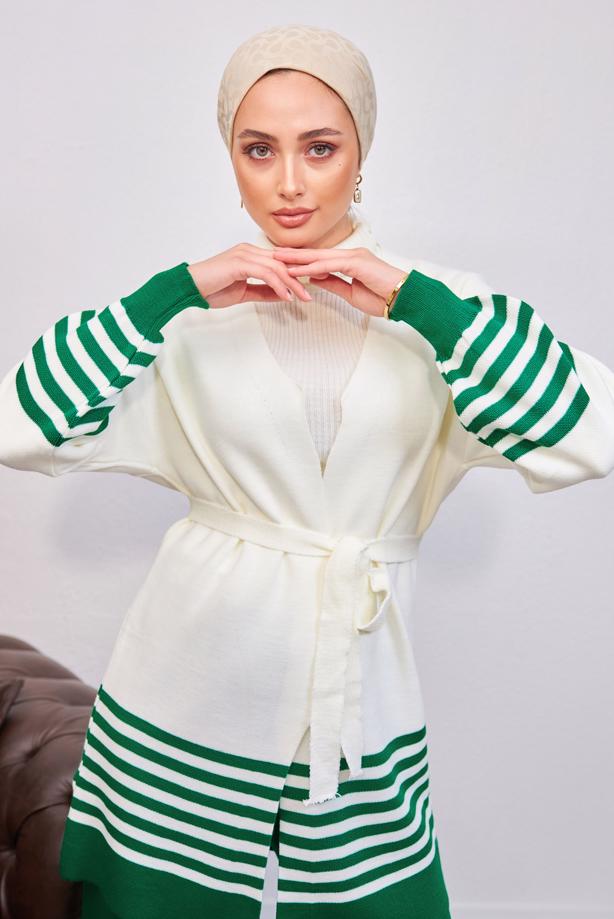 Tesettür giyim YEŞİL T 3708-1 NSS TRİKO HIRKA - TRENDTESETTÜR