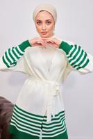 Tesettür giyim YEŞİL KUŞAKLI TRİKO HIRKA T 3708-1