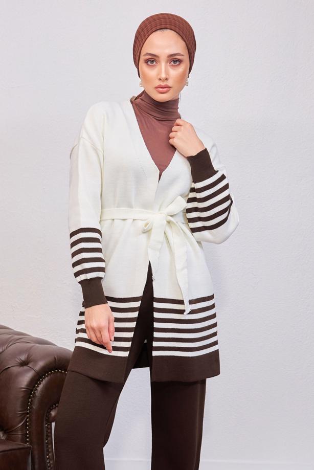 Tesettür giyim KAHVE T 3708-1 NSS TRİKO HIRKA - TRENDTESETTÜR