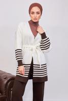 Tesettür giyim KAHVE KUŞAKLI TRİKO HIRKA T 3708-1