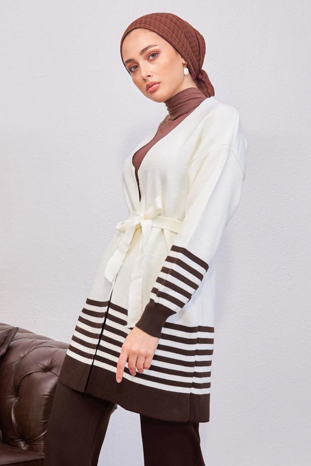 Tesettür giyim KAHVE T 3708-1 NSS TRİKO HIRKA - TRENDTESETTÜR