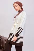 Tesettür giyim KAHVE KUŞAKLI TRİKO HIRKA T 3708-1