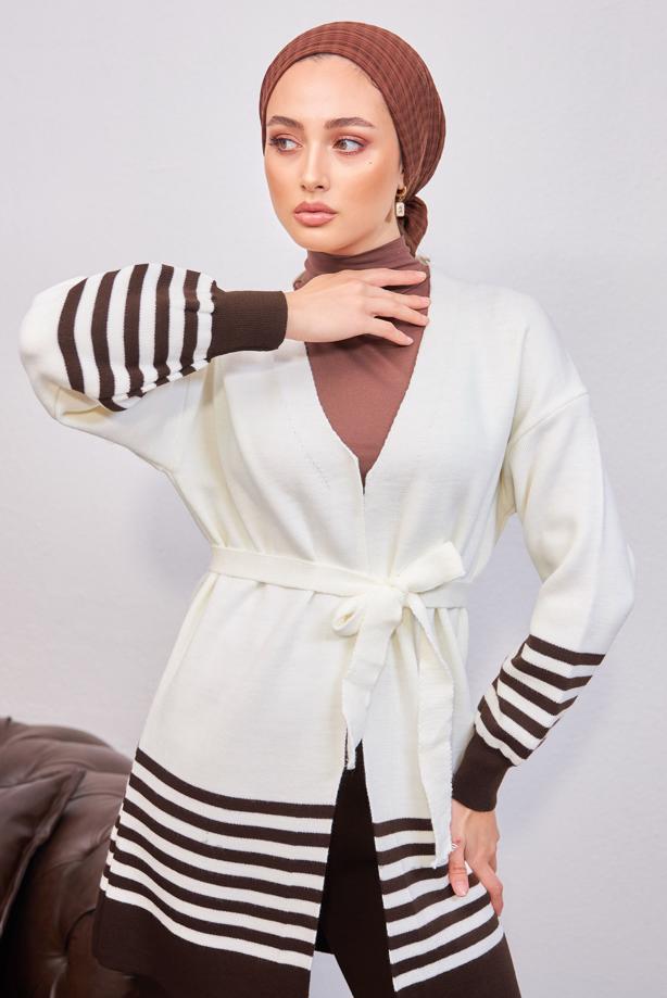 Tesettür giyim KAHVE T 3708-1 NSS TRİKO HIRKA - TRENDTESETTÜR