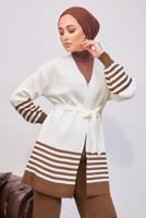 Tesettür giyim TABA KUŞAKLI TRİKO HIRKA T 3708-1