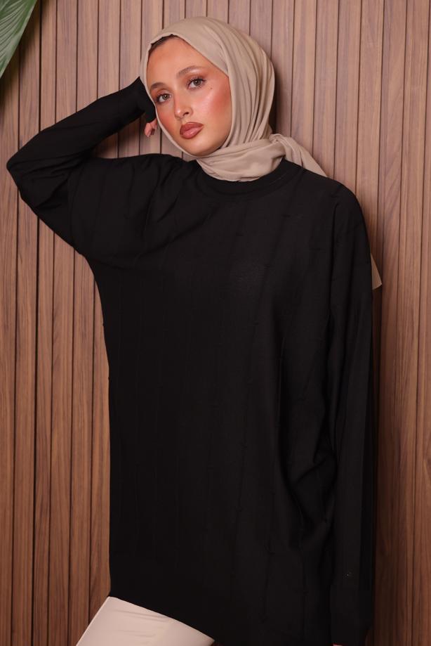 Tesettür giyim SİYAH TRİKO TUNİK T 4007 - TRENDTESETTÜR