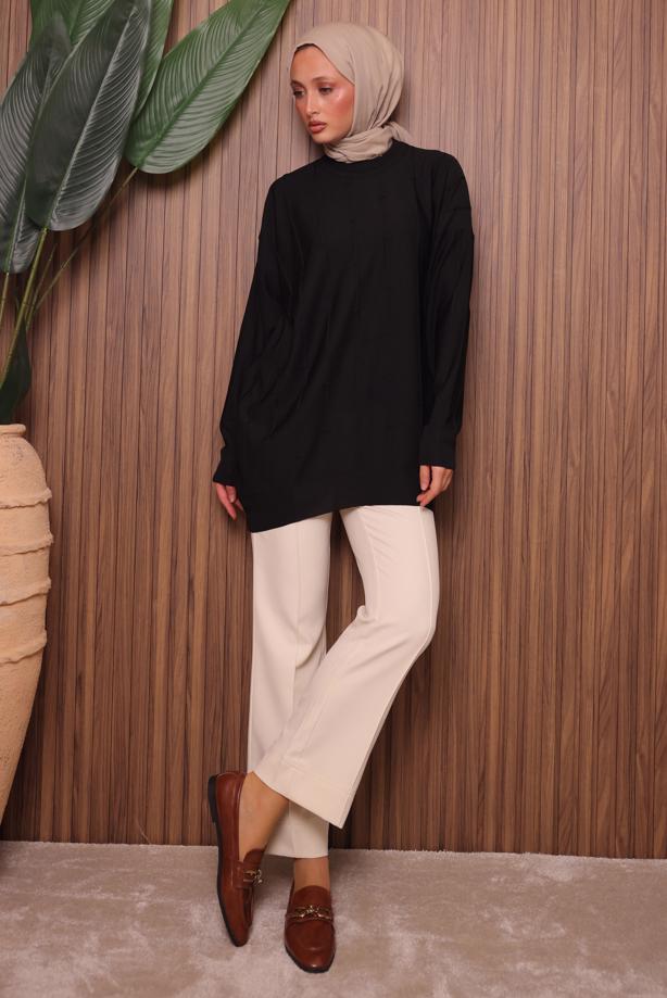 Tesettür giyim SİYAH TRİKO TUNİK T 4007 - TRENDTESETTÜR