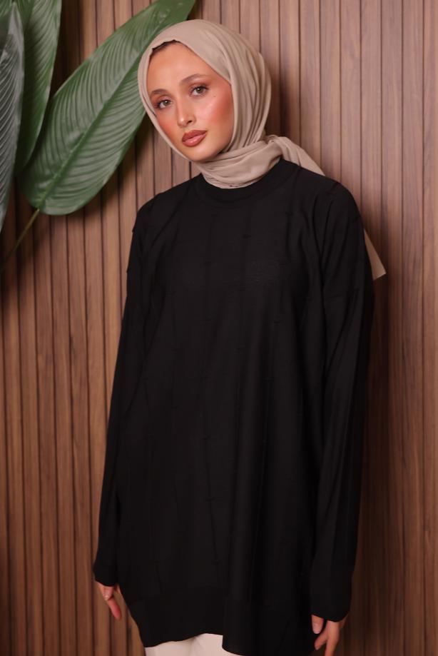 Tesettür giyim SİYAH TRİKO TUNİK T 4007 - TRENDTESETTÜR