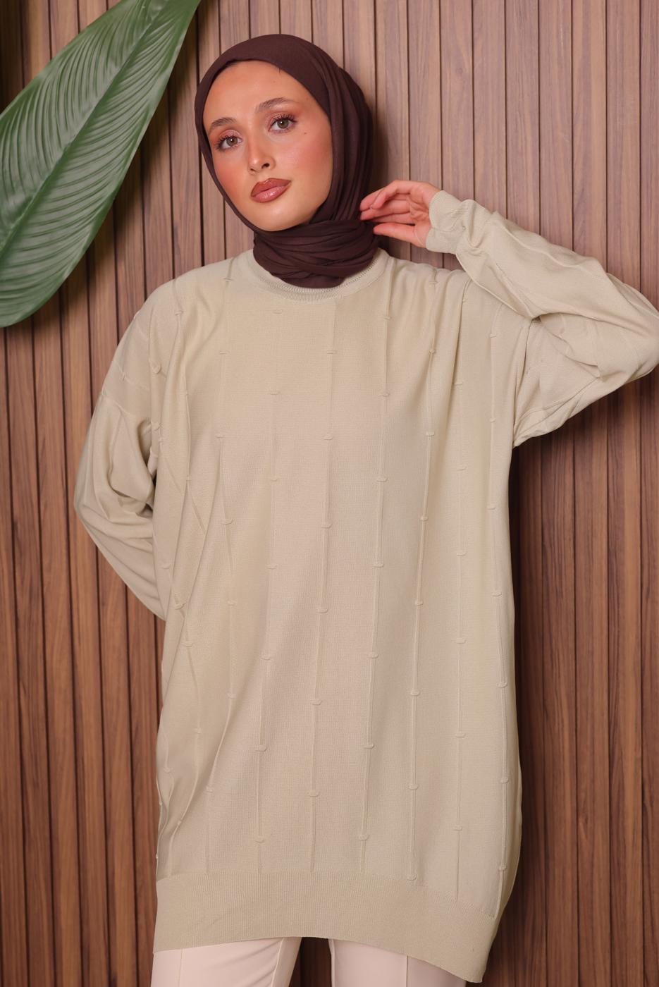 Tesettür giyim BEJ TRİKO TUNİK T 4007