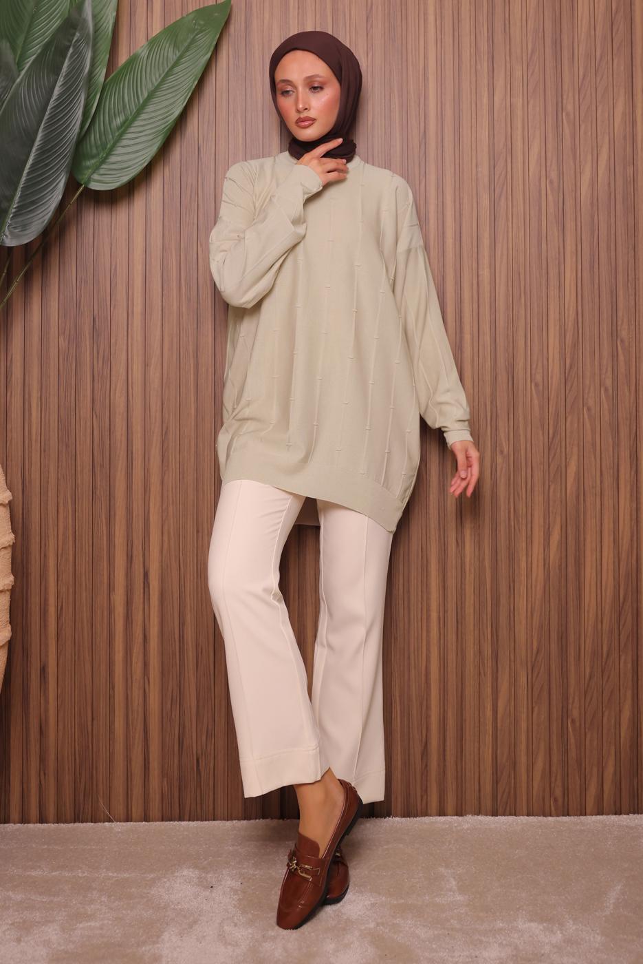 Tesettür giyim BEJ TRİKO TUNİK T 4007