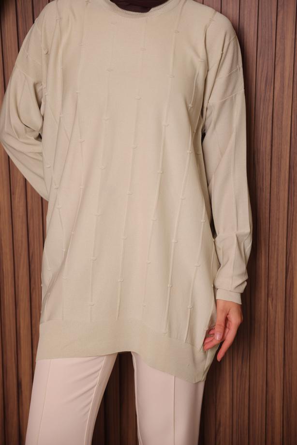 Tesettür giyim BEJ TRİKO TUNİK T 4007 - TRENDTESETTÜR