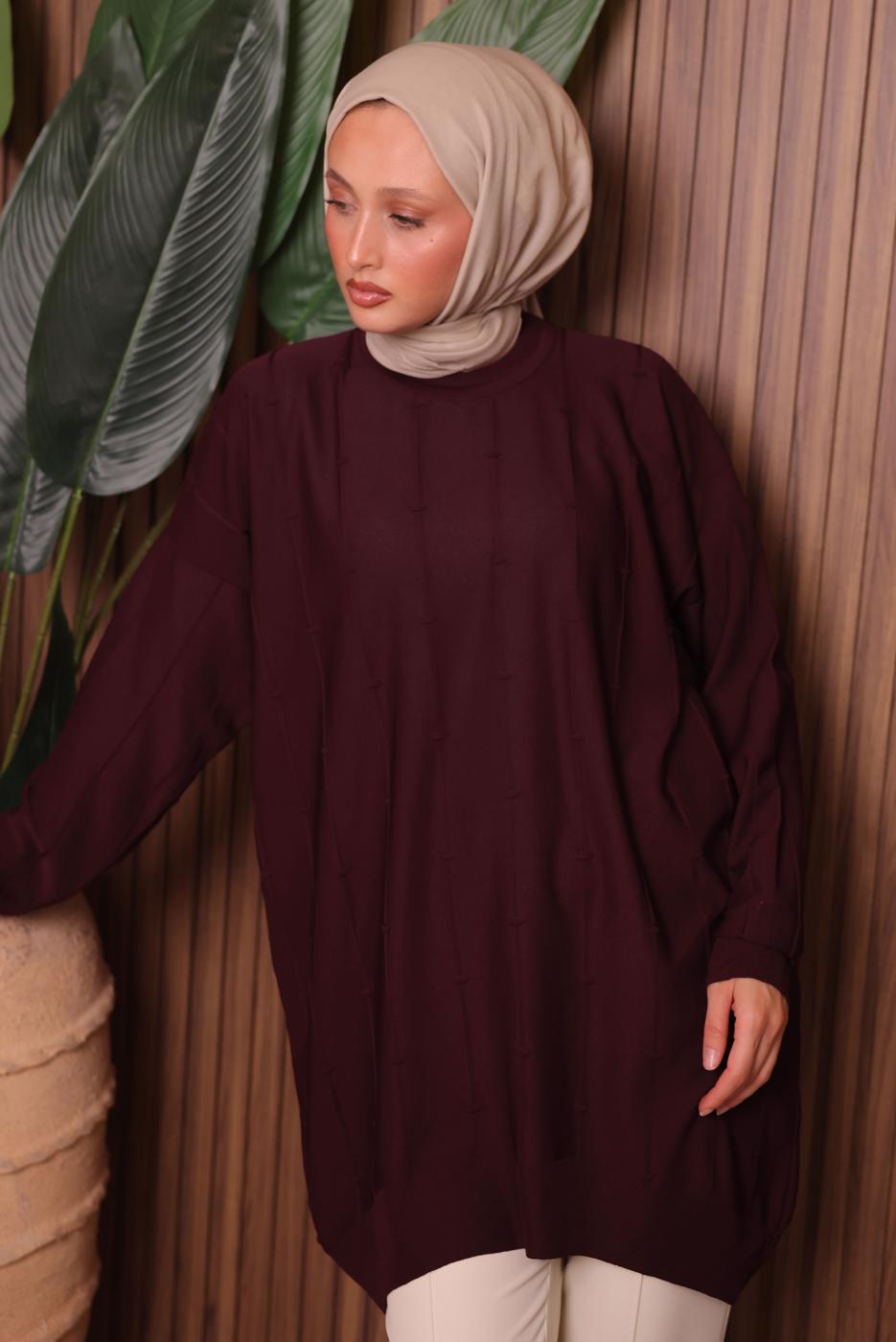 Tesettür giyim BORDO TRİKO TUNİK T 4007