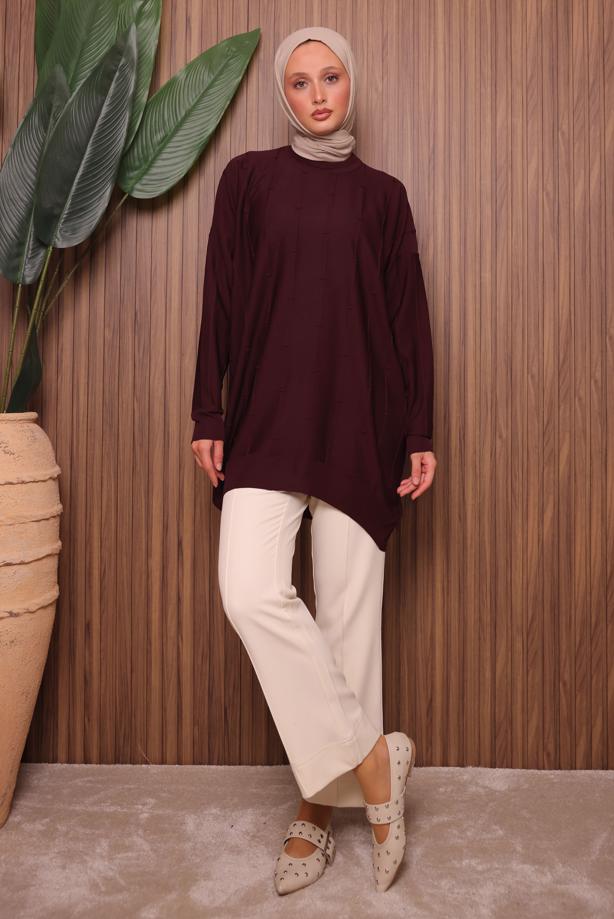 Tesettür giyim BORDO TRİKO TUNİK T 4007 - TRENDTESETTÜR