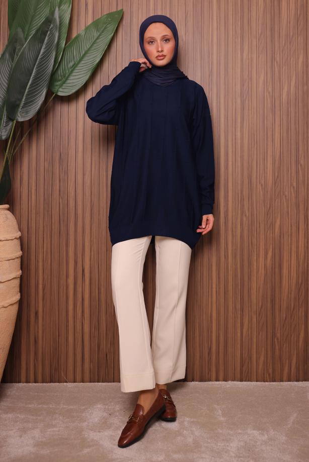 Tesettür giyim LACİVERT TRİKO TUNİK T 4007 - TRENDTESETTÜR