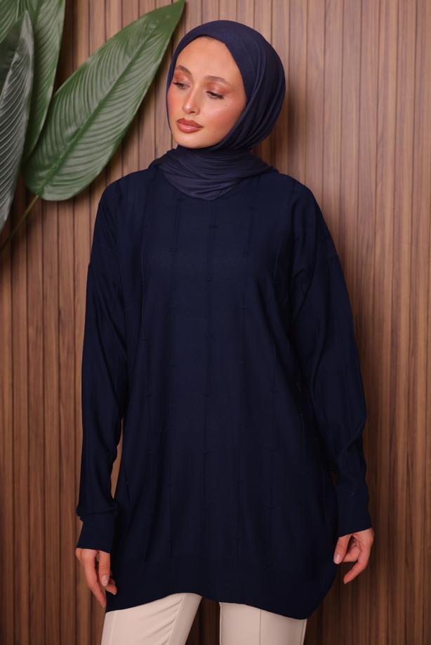 Tesettür giyim LACİVERT TRİKO TUNİK T 4007 - TRENDTESETTÜR