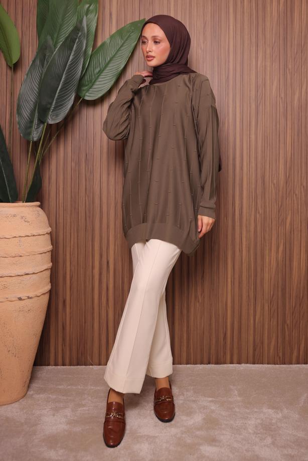 Tesettür giyim VİZON TRİKO TUNİK T 4007 - TRENDTESETTÜR