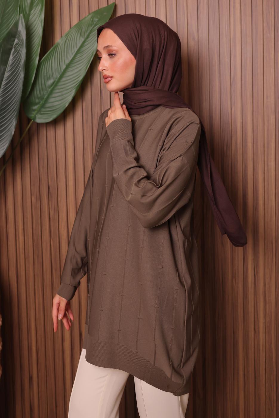 Tesettür giyim VİZON TRİKO TUNİK T 4007