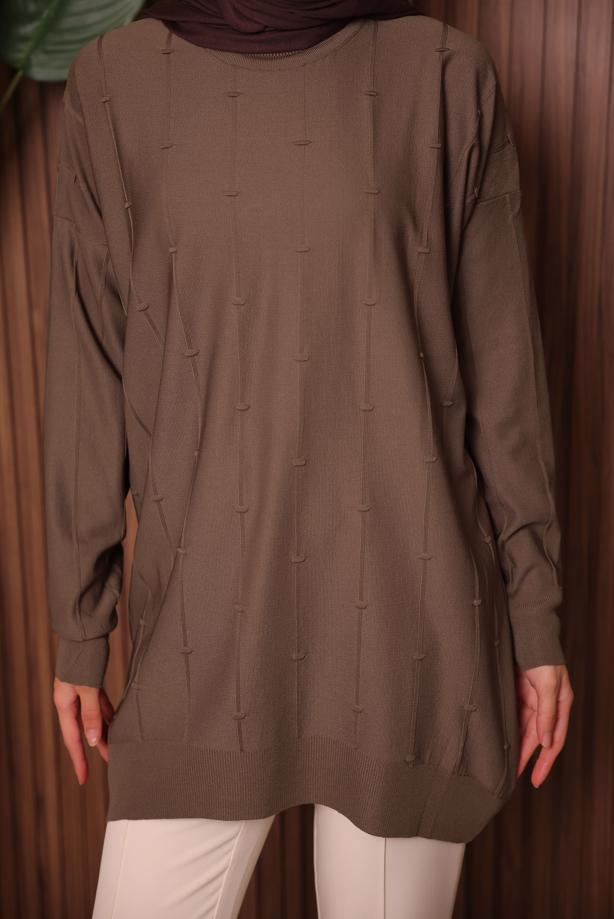 Tesettür giyim VİZON TRİKO TUNİK T 4007 - TRENDTESETTÜR