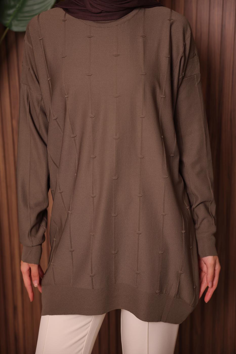 Tesettür giyim VİZON TRİKO TUNİK T 4007