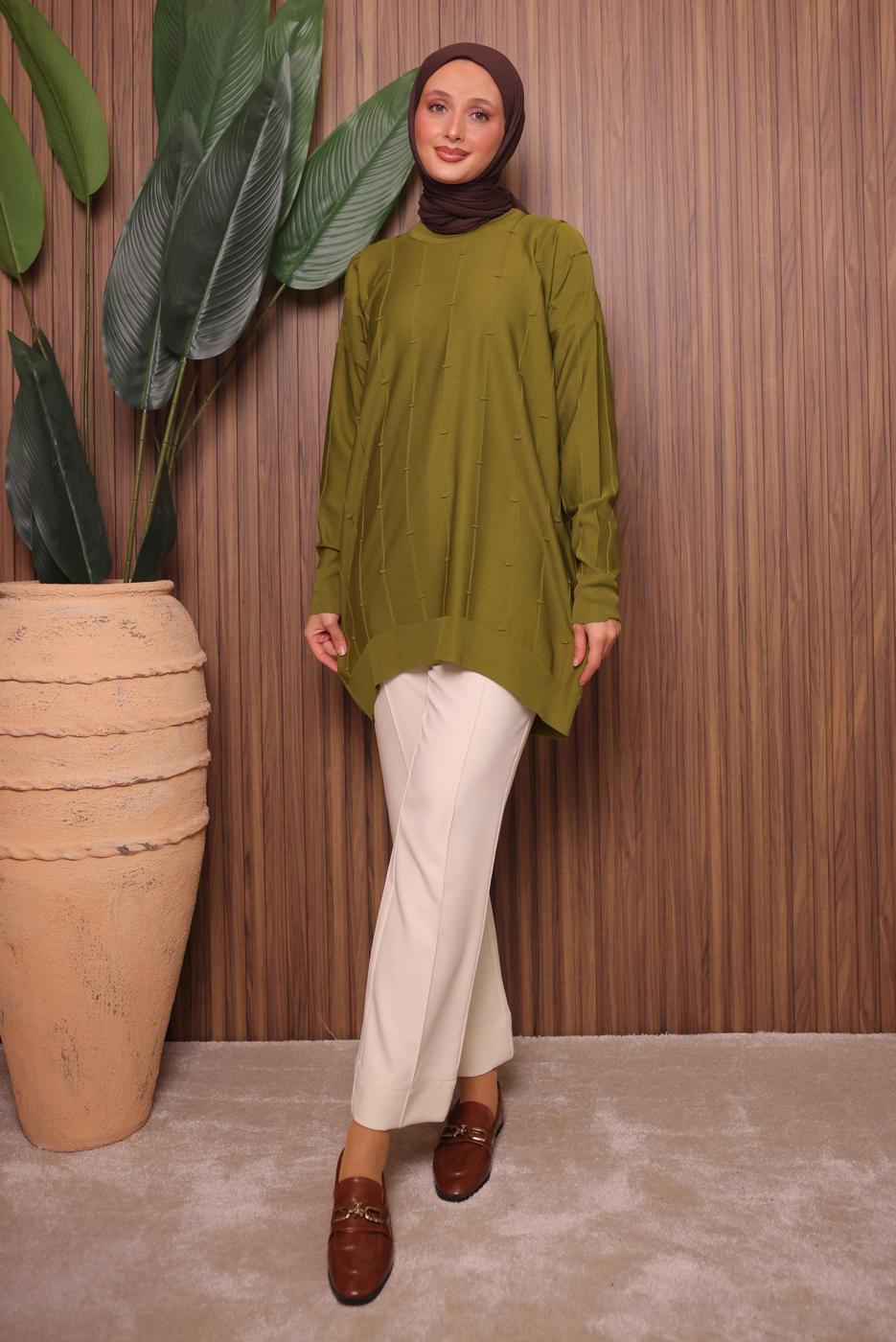 Tesettür giyim YEŞİL TRİKO TUNİK T 4007