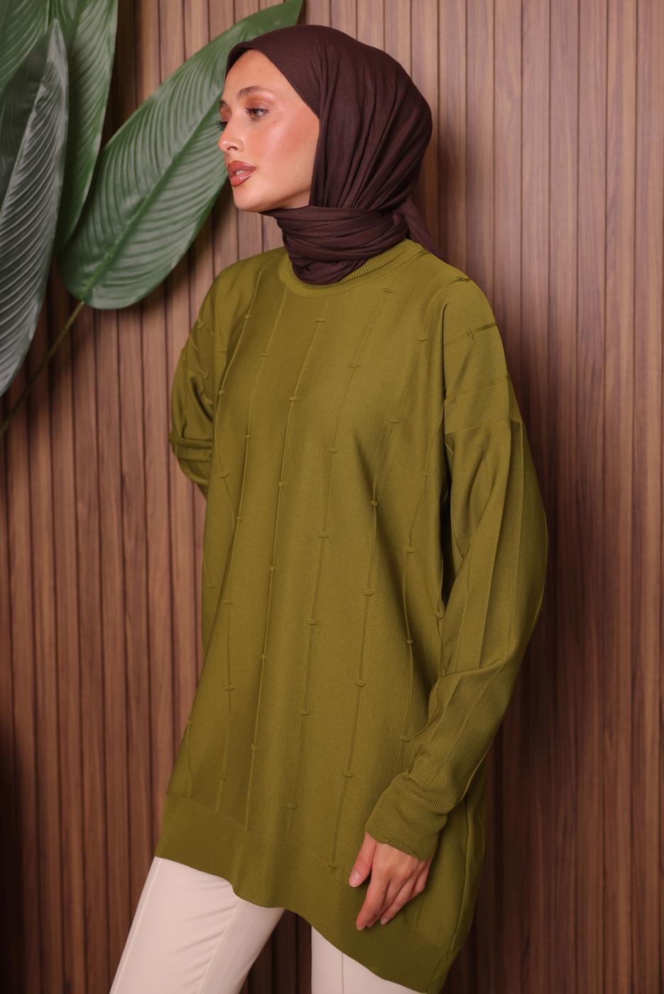 Tesettür giyim YEŞİL TRİKO TUNİK T 4007