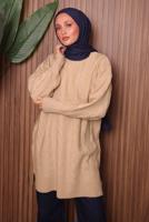 Tesettür giyim BEJ TRİKO TUNİK T 4107