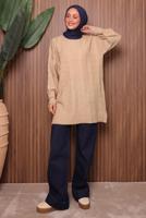 Tesettür giyim BEJ TRİKO TUNİK T 4107