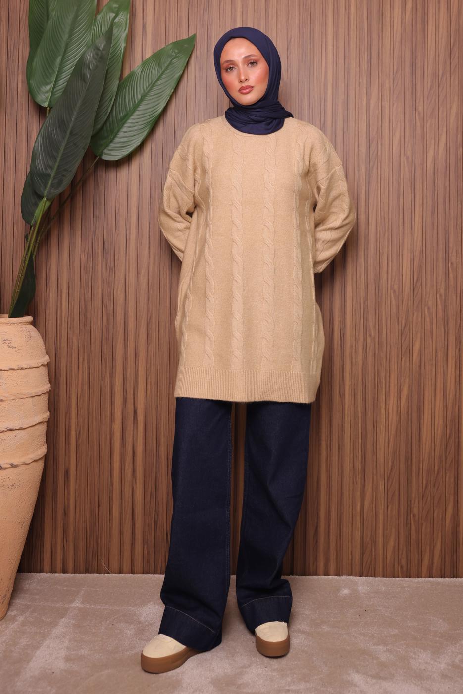 Tesettür giyim BEJ TRİKO TUNİK T 4107