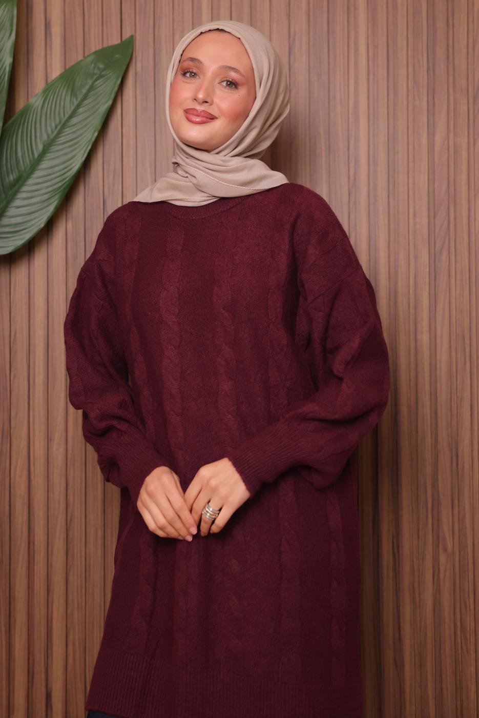 Tesettür giyim BORDO TRİKO TUNİK T 4107