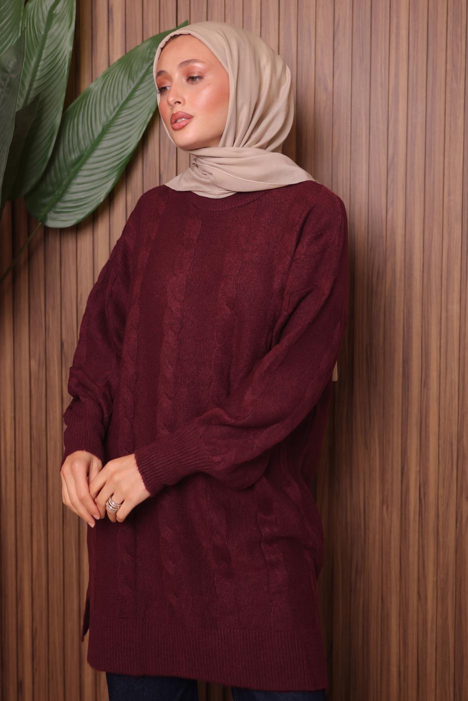 Tesettür giyim BORDO TRİKO TUNİK T 4107