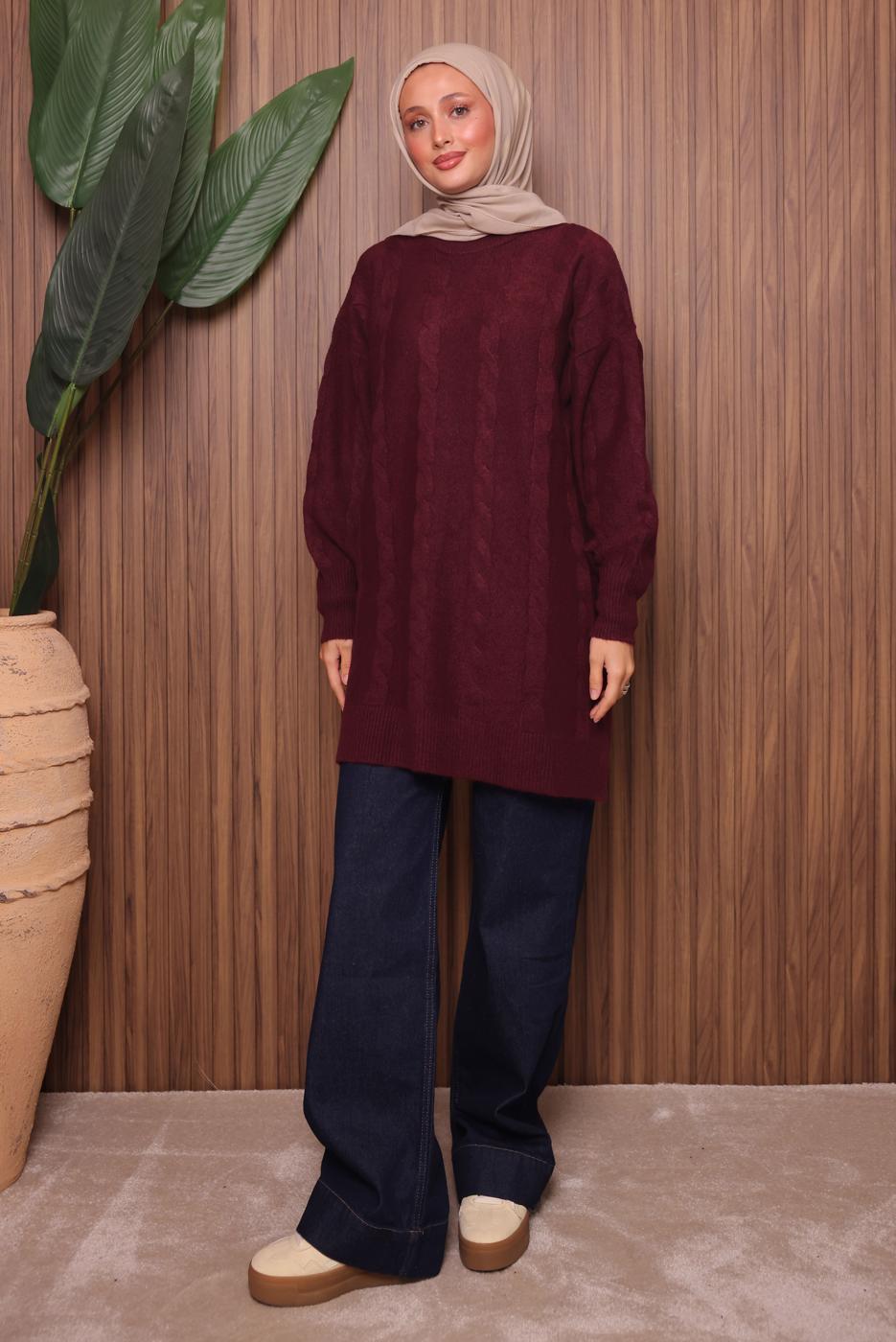 Tesettür giyim BORDO TRİKO TUNİK T 4107