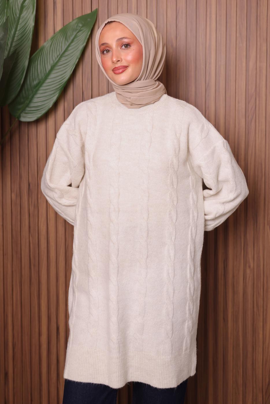Tesettür giyim EKRU TRİKO TUNİK T 4107