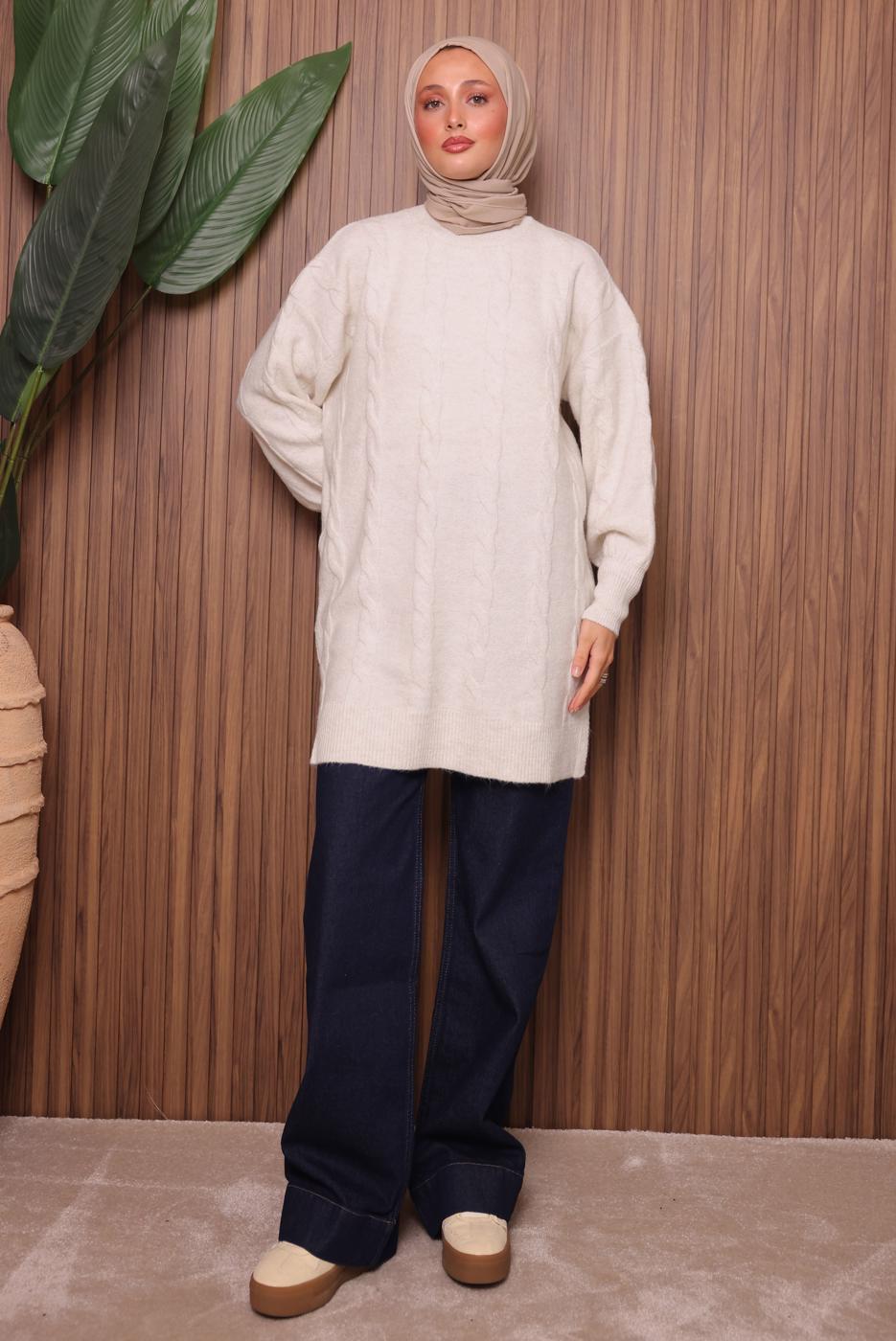 Tesettür giyim EKRU TRİKO TUNİK T 4107