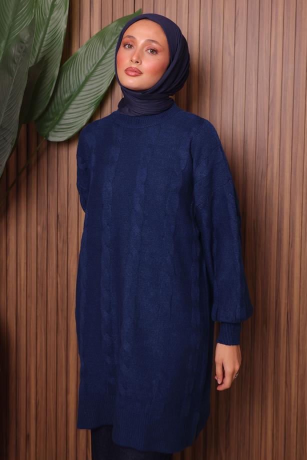 Vêtements hijab BLEU MARINE TUNIQUE EN MAILLE T 4107 - TRENDTESETTÜR
